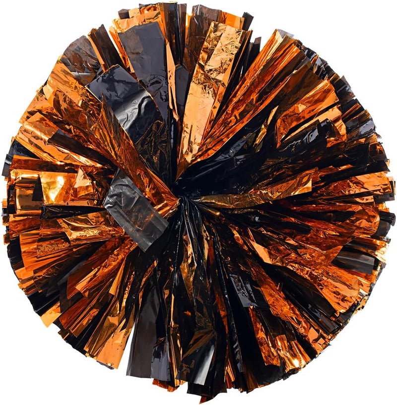 Anderson's Premium Orange & Black Metallic Foil Baton Pom Poms, 14" Cheer Shakers for Homecoming, Football, Parades, Weddings, Spirit Rallies, Fundraisers, Graduation, Holiday Events & More, Set of 2 - Image 1